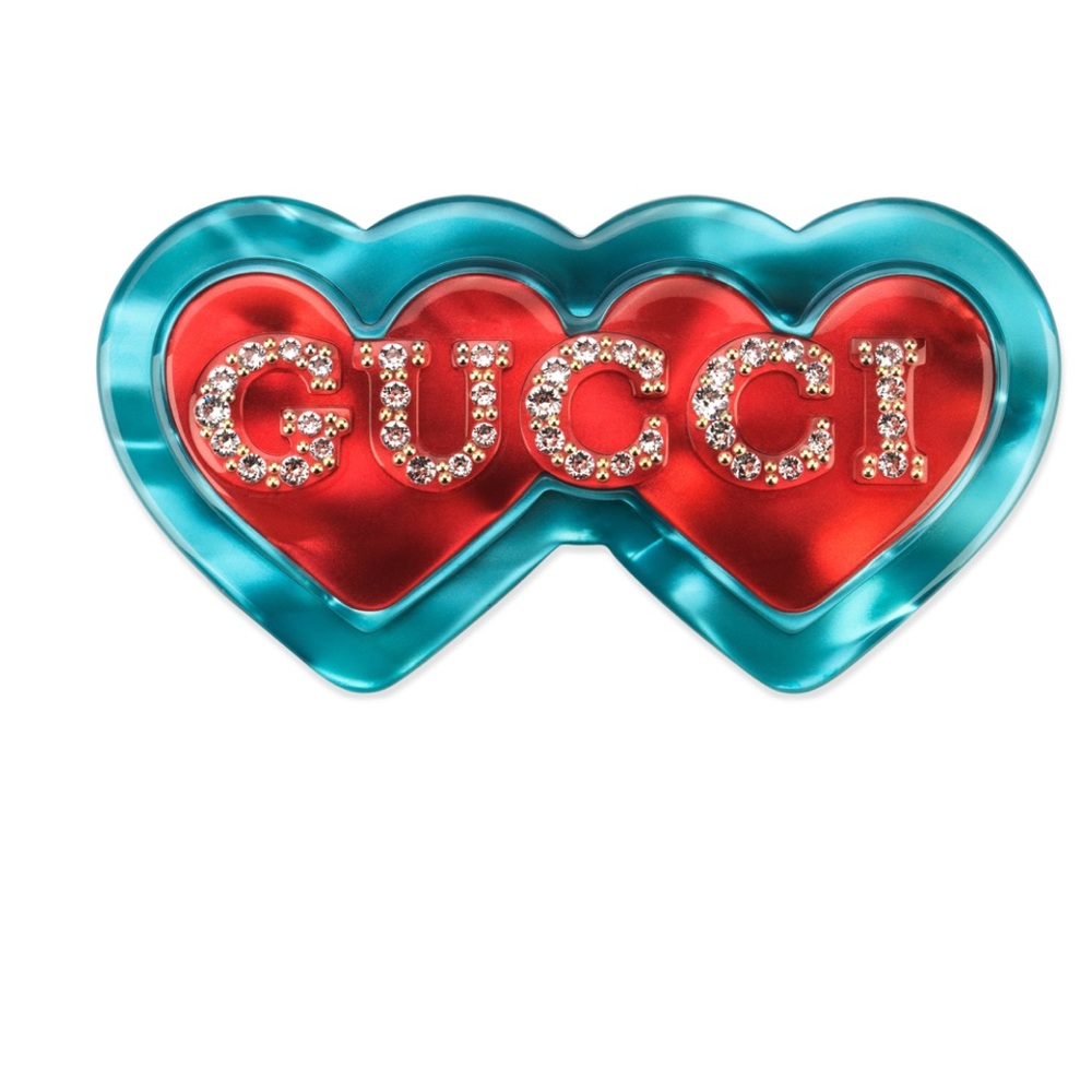 Gucci double heart brooch, NIB